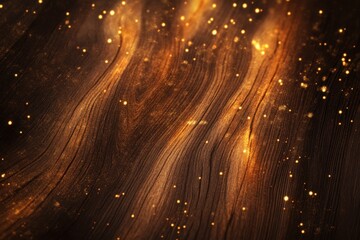 Poster - Abstract wood surface with golden light and sparkling orbs