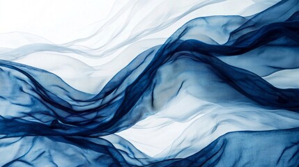 Poster - Cotton fabric displays stunning waves of natural indigo dye, creating a harmonious blend of blue and white. The abstract design provides ample space for text, ideal for promotional materials