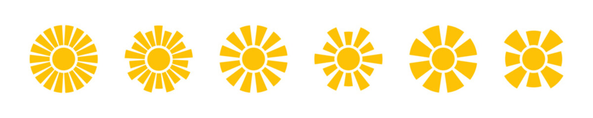 Poster - Sun simple icons. Yellow sun vector illustration. Yellow sun icon set, sunshine, sunrise or sunset.