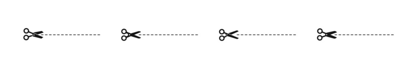 Poster - Scissors cutting line. Scissors set. Cutting lines. Scissors vector icons. Cutting scissors silhouettes