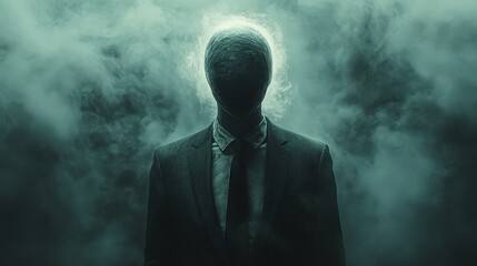 Sticker - A man in a suit is standing in front of a foggy background