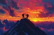 © Selvi - Climbers Reach Summit at Sunset: A Dramatic Mountaintop Achievement with Stunning Views, Teamwork Triumphs.