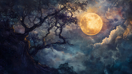 Wall Mural - Twilight reverie: a celestial emanation transcending terrestrial realms into tranquil ethereal landscapes. Phantom Landscapes. Illustration