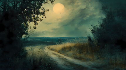 Wall Mural - Twilight reverie: a celestial emanation transcending terrestrial realms into tranquil ethereal landscapes. Phantom Landscapes. Illustration