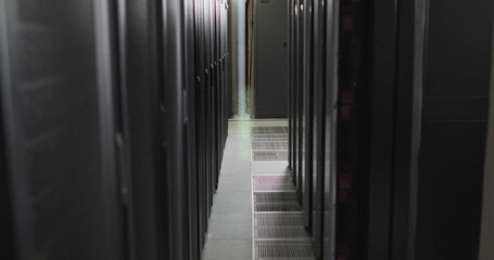 Poster - Modern data center with rows of servers and advanced cooling systems