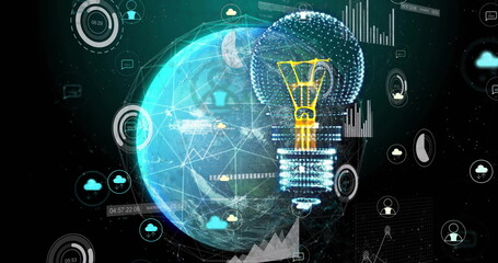 Poster - Image of digital innovation concept with glowing light bulb and global network connections