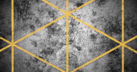 Poster - image of intersecting yellow lines forming abstract geometric pattern on textured gray background