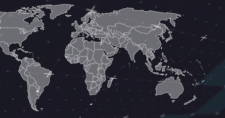 Poster - world map with data points and connections image over dark background
