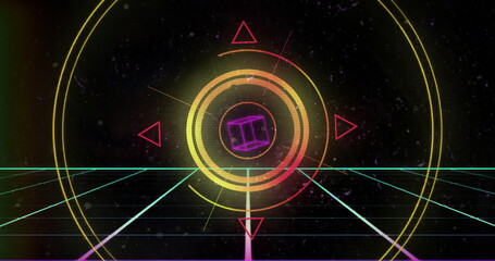 Poster - Image of scope scanning with shapes on black background
