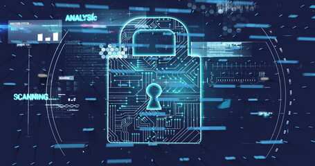Aufkleber - image of padlock and digital data processing over dark background