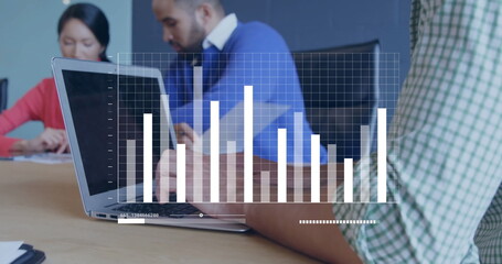 Poster - Image of data processing over diverse colleagues working in office