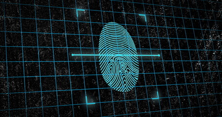 Aufkleber - Image of biometric fingerprint and data processing over dark background