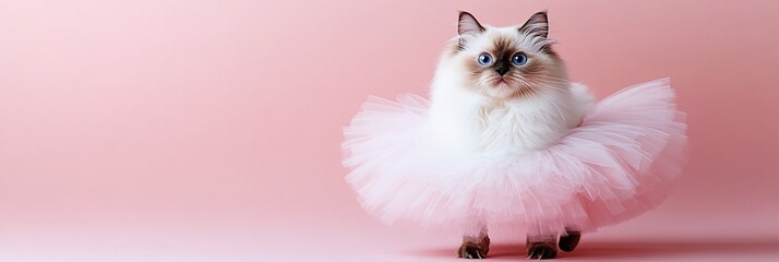 Canvas Print - Adorable cat in pink tutu against a pink background.