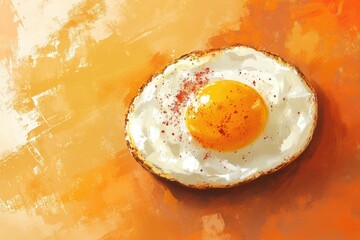 Canvas Print - Single fried egg with paprika on an orange background