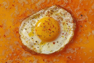 Canvas Print - Overhead shot of a fried egg with spices on top