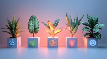 Fototapete - Isometric illustrations for branding display creat colorful potted plants in modern home decor for creative design projects
