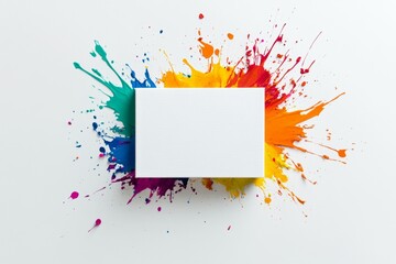 Wall Mural - White box is placed in the middle of a colorful splash of paint