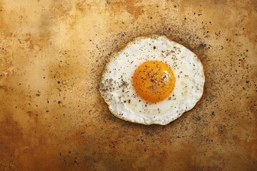 Canvas Print - Single fried egg seasoned with pepper on rustic background