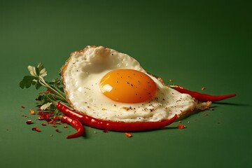 Canvas Print - A fried egg with chili and parsley presentation