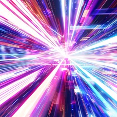 Wall Mural - A visually striking futuristic acceleration effect, showcasing crisp, high-energy neon streaks resembling rapid digital information flow, set against a seamless white background, 8k UHD, suitable 