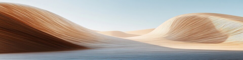 Poster - Wooden Waves: Abstract Desert Landscape Design, Architectural Curves,  Modern Structure,  Nature Inspired, Digital Art,  Smooth Textures