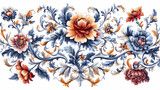 Floral pattern damask tapestry with retro baroque flowers on white background. Tapestry & Textile Art Effects. Illustration