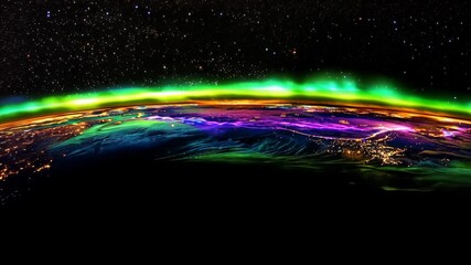 Wall Mural - earth's auroras glowing in vivid green and purple, seen from the international space station's persp