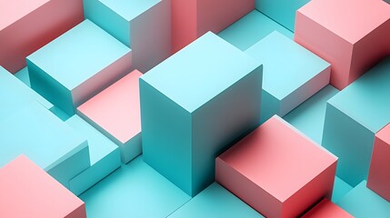 Fototapete - Isometric background featuring abstract geometric shapes colorful design with cubes and vibrant patterns in 3d space