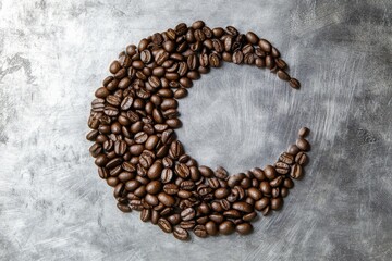 Wall Mural - Crescent moon shape formed by roasted coffee beans overhead