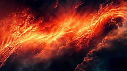 Wall Mural - fiery red lava flow under dramatic cloudy sky, glowing vibrant highlights, isolated textured backgro