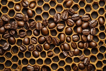 Wall Mural - Roasted coffee beans nestled within a honeycomb structure