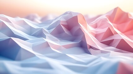 Fototapete - Dynamic low-poly structures in a digital space create a stunning 3d mountain landscape with a bright blue sky