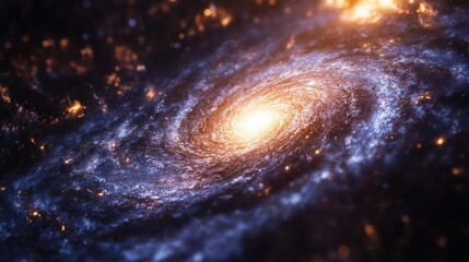 Wall Mural - A galaxy with a bright yellow center and swirling blue and purple hues