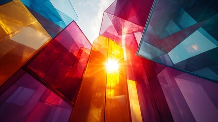 Fototapete - Colorful polygons blend in a lively studio bright vibrant colors sunlight geometric shapes artistic design creative space