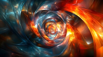 Fototapete - Blurry polygons merging into colorful swirls moody spiral design with blue and orange hues creating vibrant energy