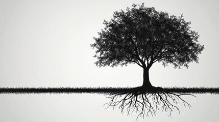 Silhouette of tree roots, grass, nature, growth, background, website, design