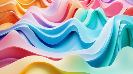 Poster - Colorful Wavy Patterns Create a Dynamic Abstract Landscape in Bright Pastel Hues