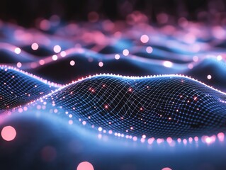 Poster - Colorful Digital Wave Landscape Creates a Mesmerizing Visual Experience With Glowing Elements in a Futuristic Design