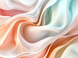 Poster - Soft Pastel Fabric Folds Create a Gentle Wave Pattern, Showcasing Delicate Colors and Smooth Textures in a Serene Setting