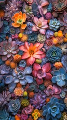 Poster - Vibrant succulents in various shapes fill the ground, creating an enchanting pattern that highlights nature's beauty. Focus stacking reveals the intricate details and colors of each plant