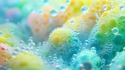 Poster - Colorful Soap Bubbles Floating in a Vibrant, Abstract Composition With Pastel Hues and Delicate Droplets