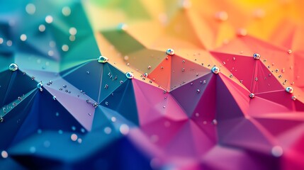 Poster - Colorful Geometric Patterns With Water Droplets Reflecting Vibrant Light in a Creative Design Layout