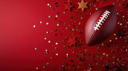 American football red team winning celebration background with gold confetti