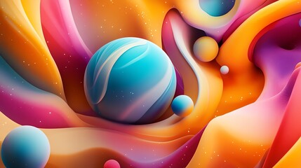 Poster - Vibrant Abstract Design Featuring Colorful Swirling Patterns and Spherical Elements in a Cosmic Theme