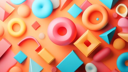 Poster - Colorful Geometric Shapes Arranged on an Orange Background Showcasing a Vibrant Exploration of Form and Color