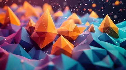 Poster - Colorful Geometric Shapes Create a Vibrant Abstract Landscape With Peaks and Valleys in a Surreal Design
