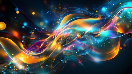 Poster - Colorful Abstract Swirl Design With Glowing Elements and Vibrant Light Effects in Dark Background