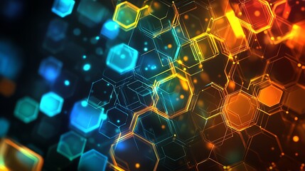 Poster - Colorful Geometric Patterns Illuminate in a Vibrant Abstract Artwork Depicting Interconnected Hexagons