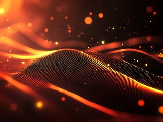 Poster - Dynamic Wave Patterns With Shimmering Orange and Gold Highlights in a Dark Background