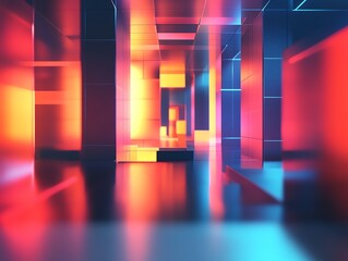 Poster - Colorful Abstract Geometric Space With Vibrant Lights and Reflections Creating a Futuristic Atmosphere